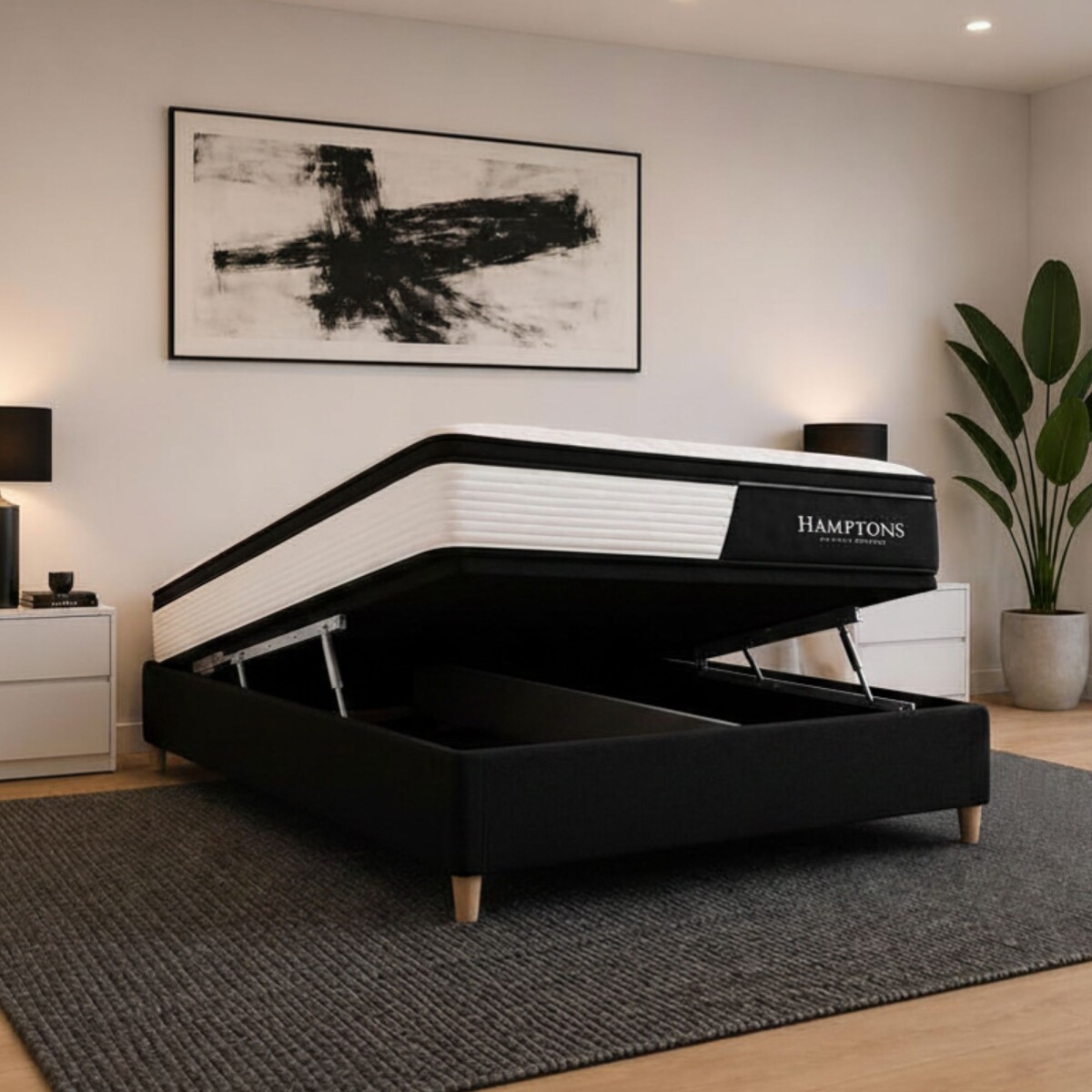 Sommier 2 Plazas Hamptons Hybrid Cobalt Smart Box Baúl - Negro 