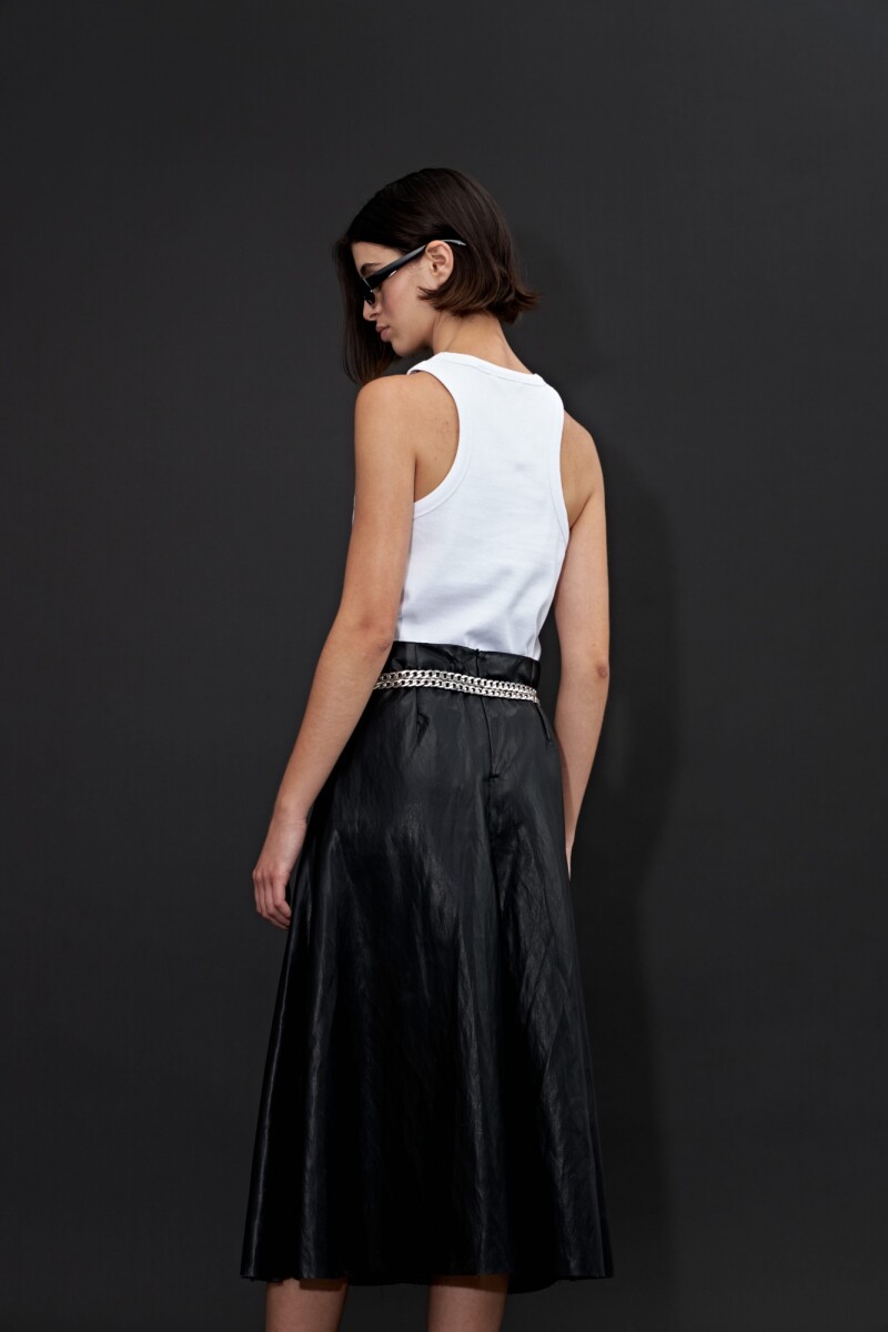Falda midi de eco-cuero negro