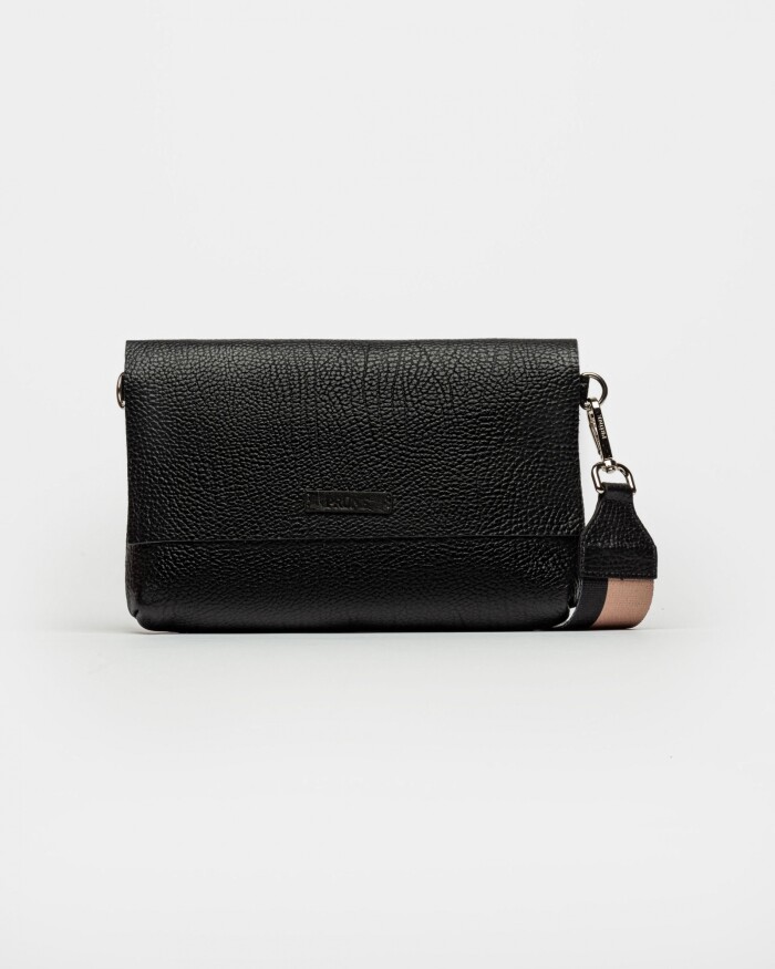Bandolera Olivia En Cuero Graneado Negro