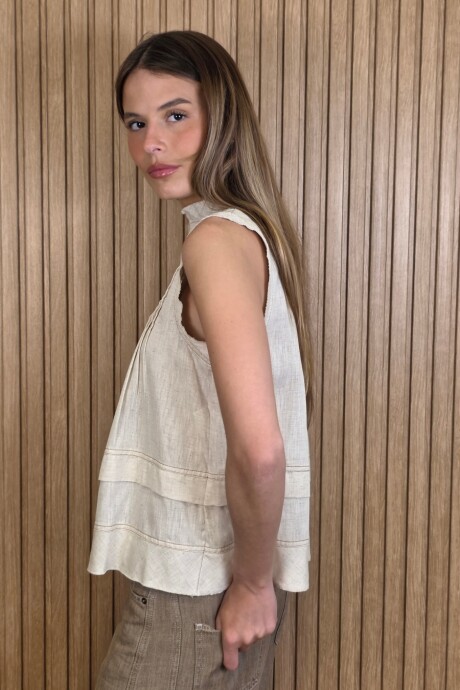 Musculosa Annie Puro Lino Beige Melange
