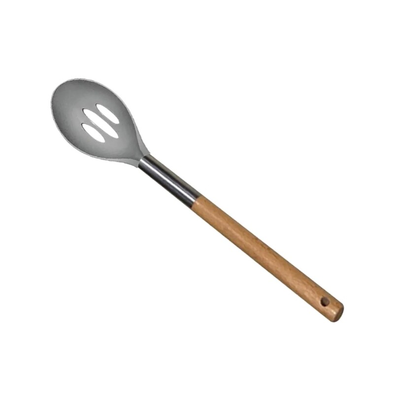 Cuchara Ranurada de Acero y Madera Gris 30 cm CUCHARA RANURADA ACERO Y MADERA GRIS