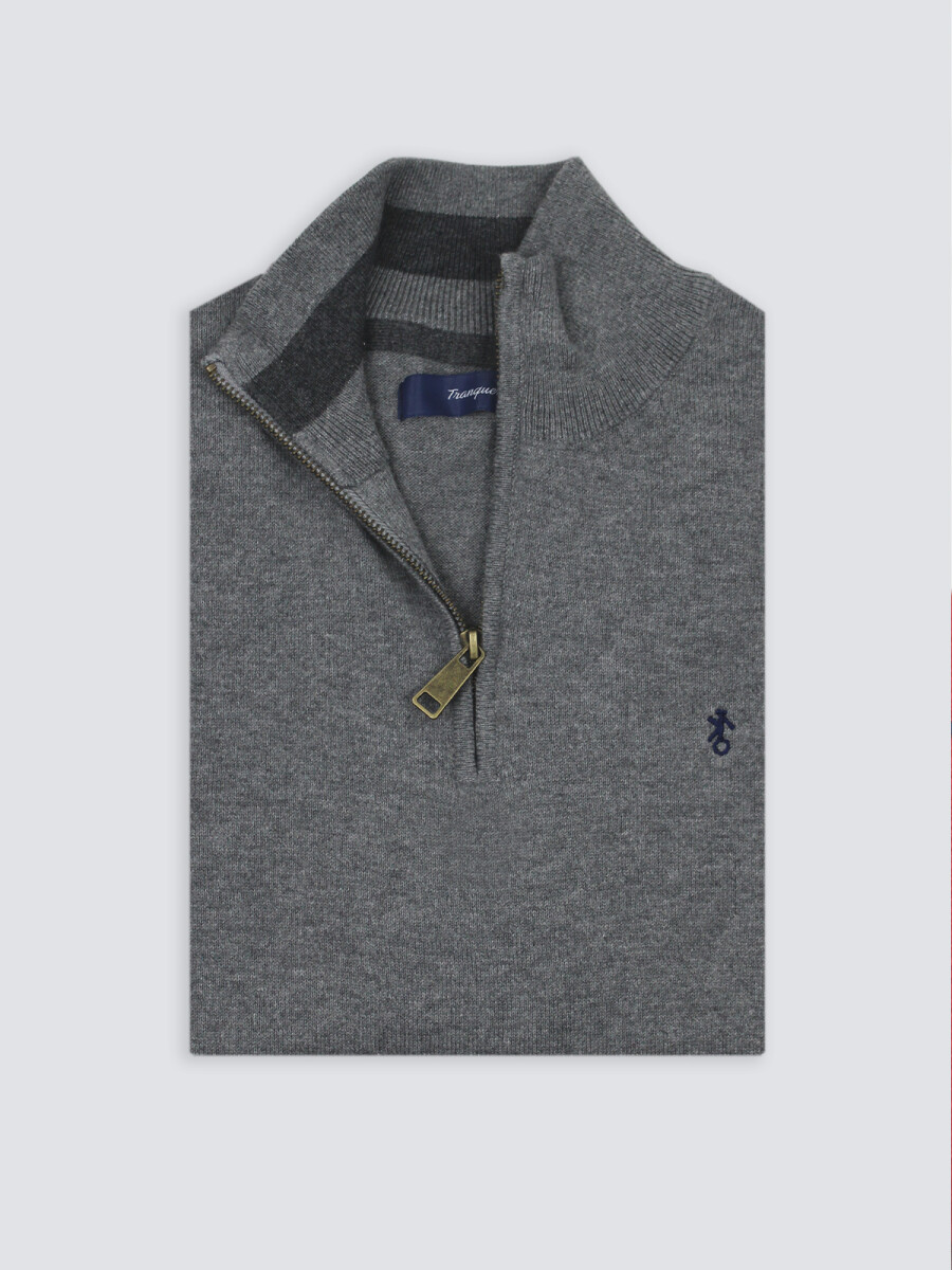 Sweater Medio Cierre con Coderas - Gris 