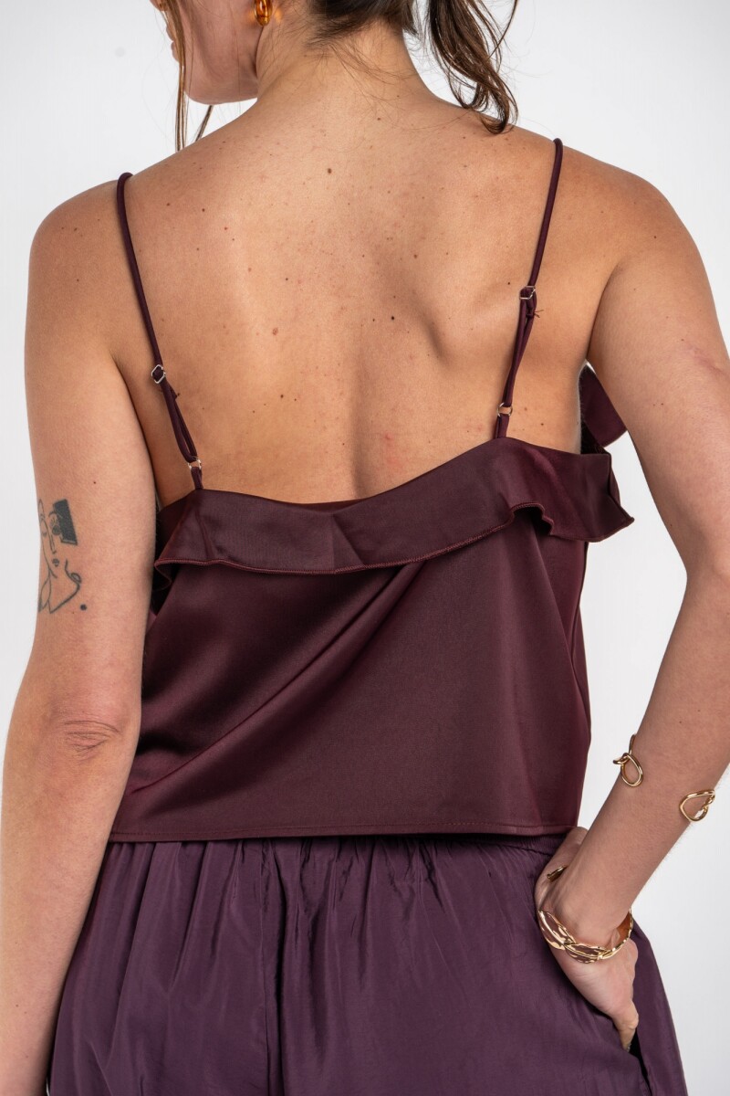 Musculosa Volado Saten Bordeaux
