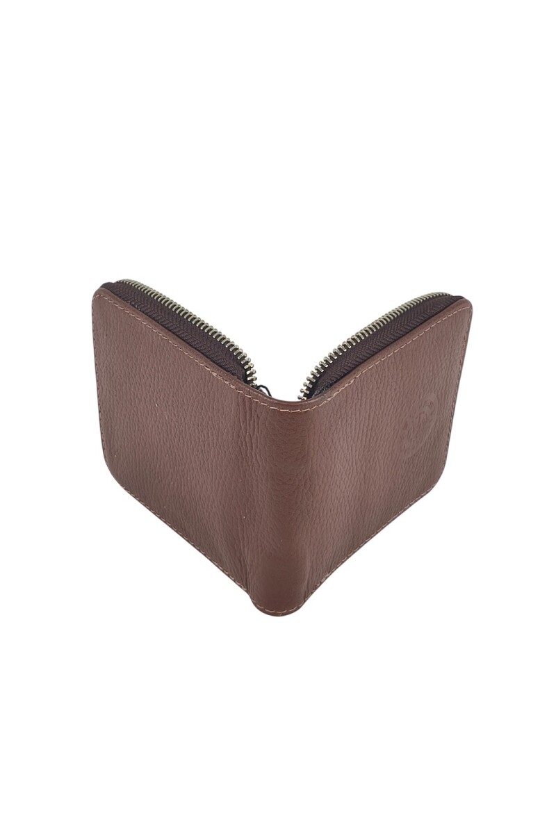 Billetera de Cuero Genuino con Cierre Perimetral Marron