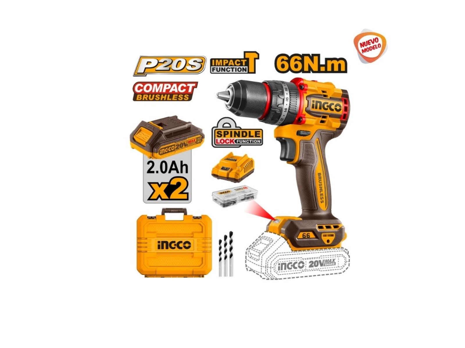 ATORNILLADOR 20VOLT C PERCUTOR MANDRIL METAL Y VALIJA SIN CARBONES 