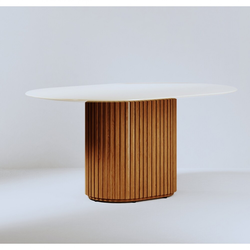 Mesa de Comedor Oval - Línea Manhattan Blanco/Marrón