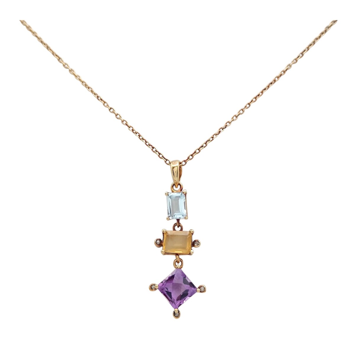 Conjunto Vishnu-Plata rodinada micra oro 18k-Piedras Topacio, Citrino, Amatista, Brillantes-CJ2002 - conpiedra 