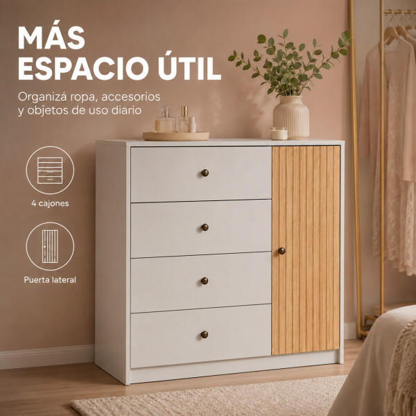 Cómoda Cajonera ComboHome 4 Cajones 1 Puerta Calidad Premium Blanco 1