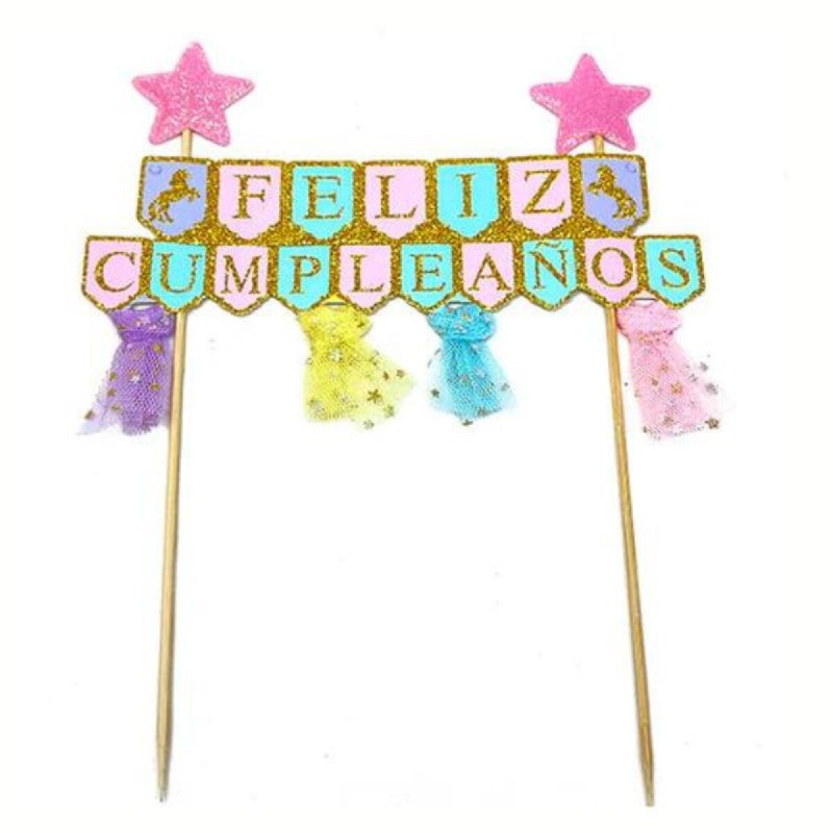 Topping Feliz Cumpleaños con Tul 