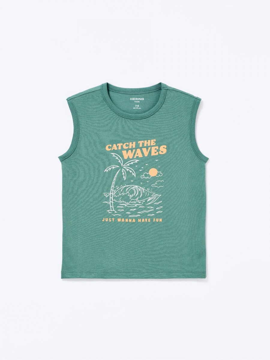 CAMISETA SIN MANGAS DE TEJIDO DE PUNTO CON ESTAMPADO - VERDE 