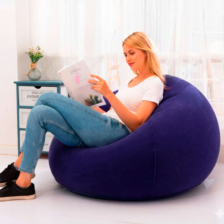 Sillón Puff Inflable Con Respaldo Interior Exterior Azul