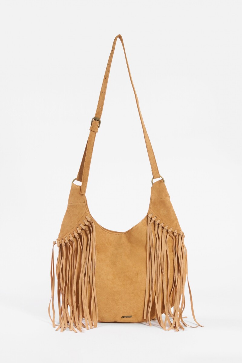 Cartera bandolera suede con flecos camel