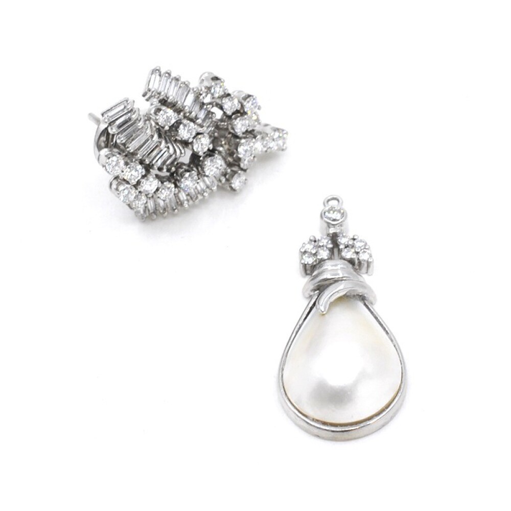Caravanas En Oro 18K Blanco, Brillantes Y Perla mabe Caravanas En Oro 18K Blanco, Brillantes Y Perla mabe