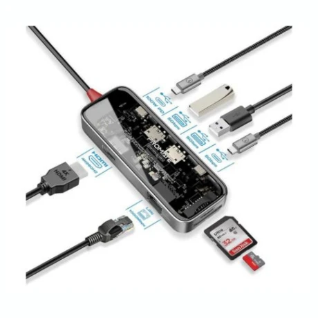 Transhub-mini PROMATE Hub 8 En 1 USB-C A USB-C/A/HDMI/SD/RJ45 100W Transhub-mini PROMATE Hub 8 En 1 USB-C A USB-C/A/HDMI/SD/RJ45 100W