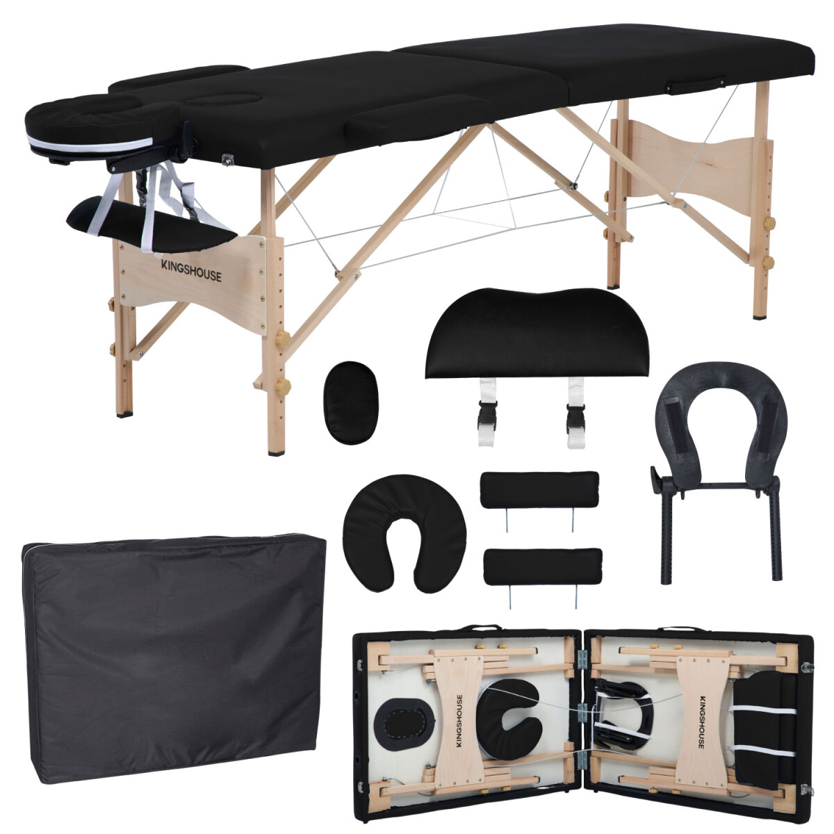 Cama Camilla Masajes Portatil Plegable 2 Secciones - Negro 