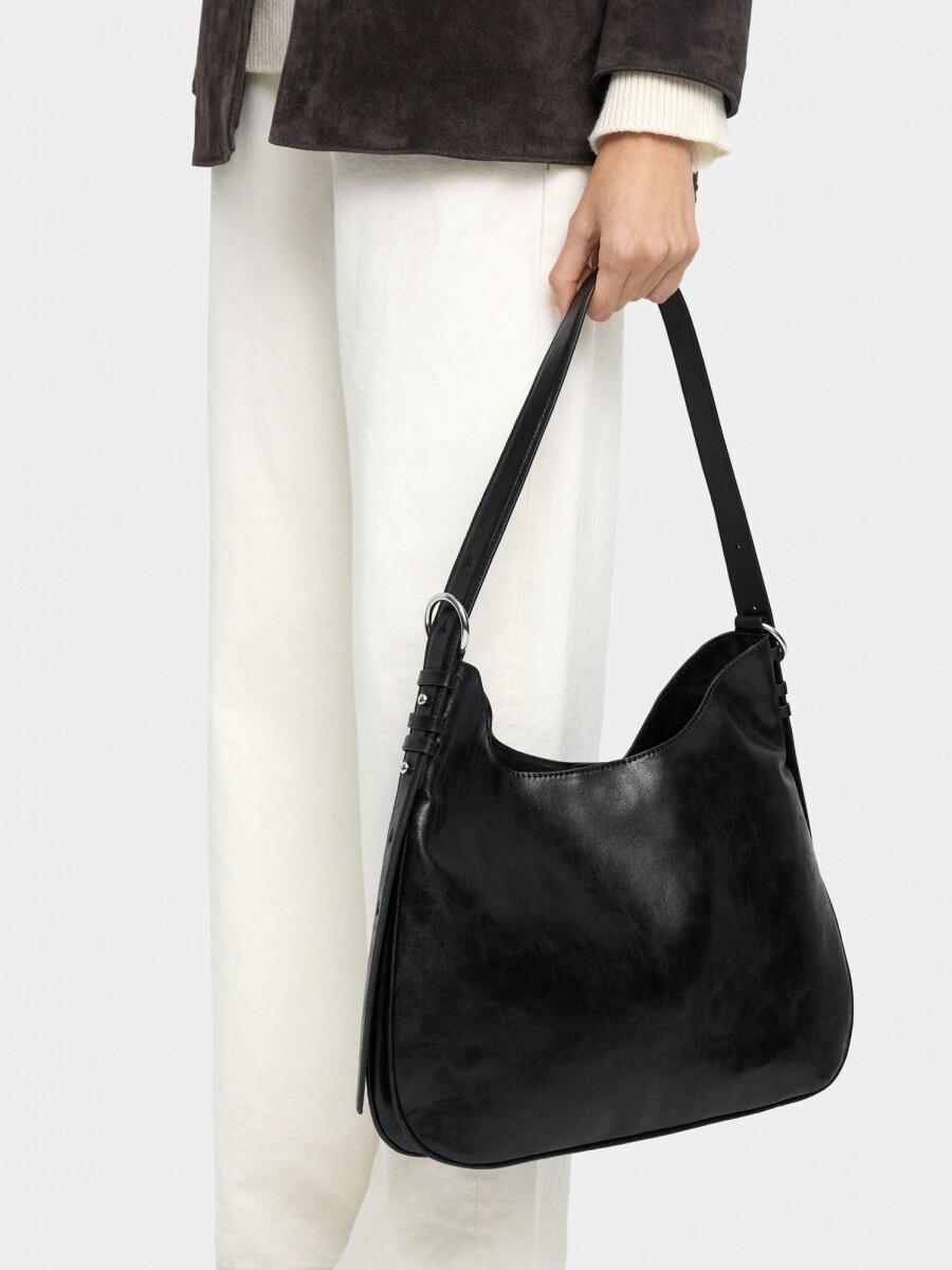 Bolso De Hombro Efecto Craquelado negro