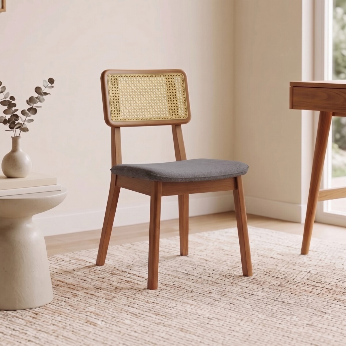 Silla de Comedor Classic - Línea Manhattan - Tela Lino Gris/Natural 