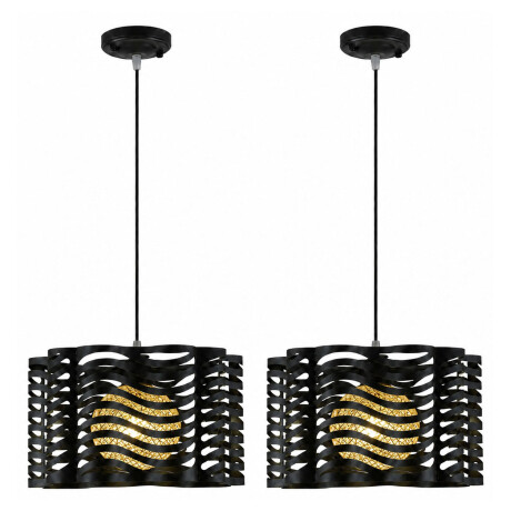 Pack x2 Lámparas Colgantes Metal Y Cuerda E27 Diseño Moderno Negro