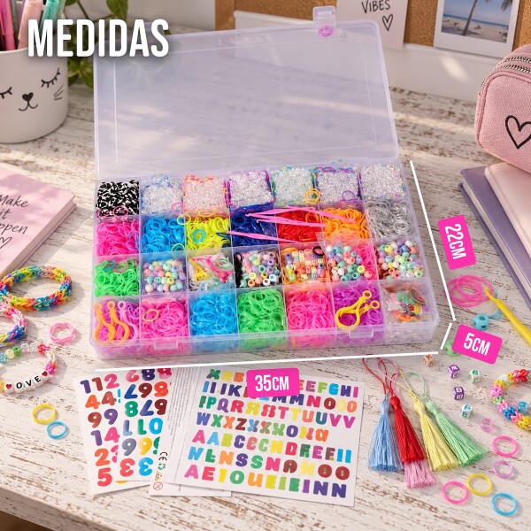 Set Para Hacer Pulseras Gomitas Banditas Brazaletes Niñas Niños Kit x 8000 Piezas IMBACK Set Para Hacer Pulseras Gomitas Banditas Brazaletes Niñas Niños Kit x 8000 Piezas IMBACK