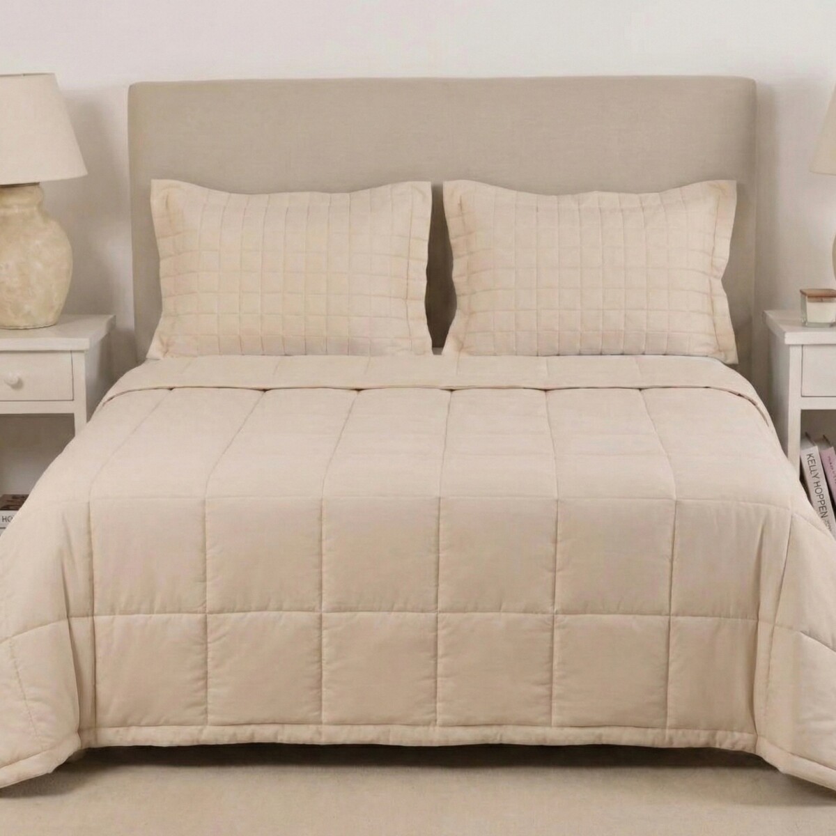 Acolchado mas Fundas Queen - Finezza 400 hilos - Beige 