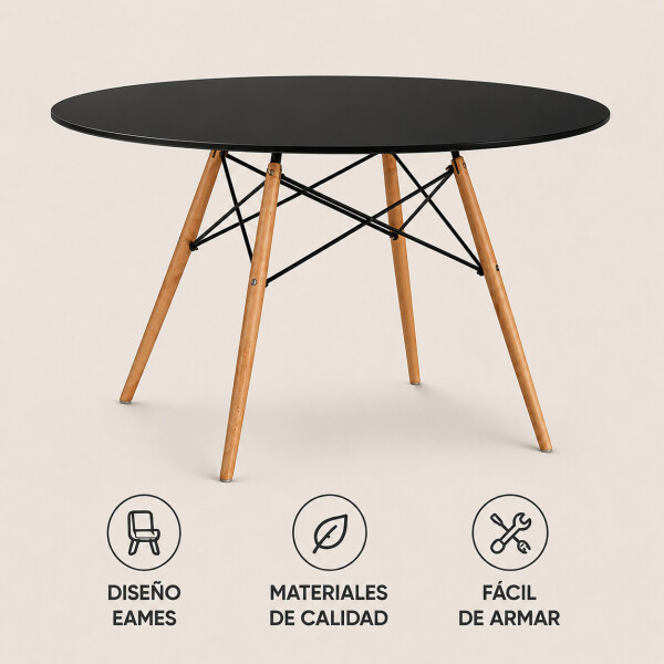Mesa Comedor ComboHome Eames Redonda Laqueada 100Cm Premium Negro 1