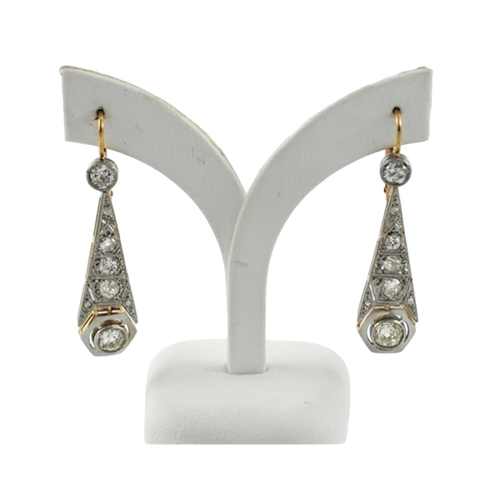 Caravanas Antiguas Platino, Oro 18K Y Brillantes Caravanas Antiguas Platino, Oro 18K Y Brillantes