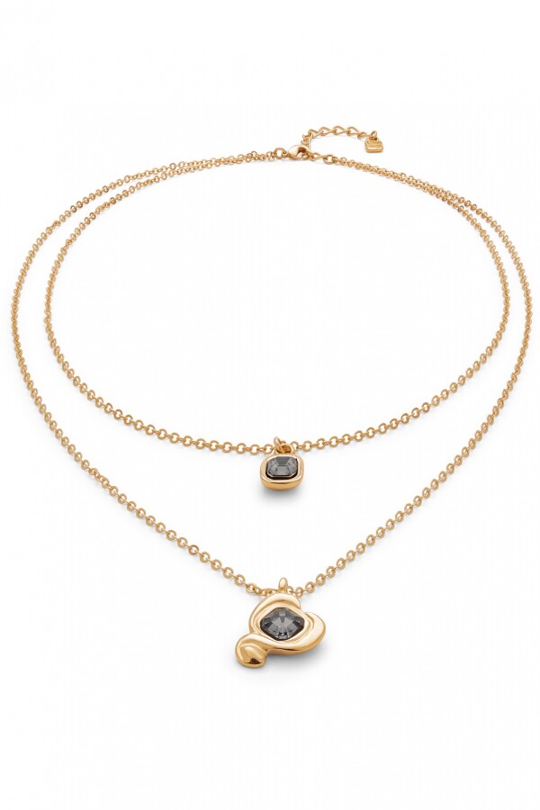 COLGANTE DE ALEACION DE METALES BAÑADO EN ORO 18K CON DOBLE CADENA Y CORAZON CON CRISTAL NEGRO Colgante