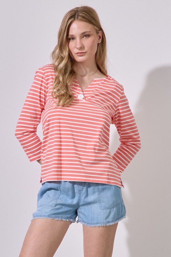 Remera Algodon Boton CORAL