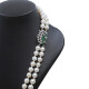 Collar perlas de cultivo dos vueltas con broche oro 18k blanco, brillantes y esmeraldas Collar perlas de cultivo dos vueltas con broche oro 18k blanco, brillantes y esmeraldas