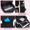Mochila Estilo Coreano Kawaii Impermeable Notebook y USB Negro