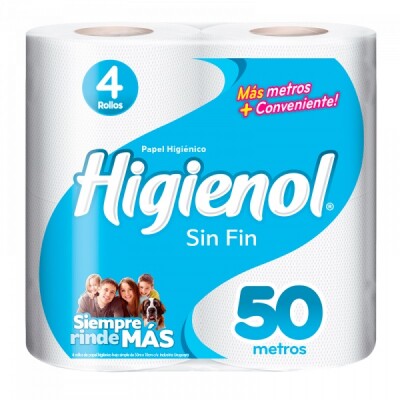 Papel Higiénico Higienol Sin Fin 50 Mts. 4 Rollos Papel Higiénico Higienol Sin Fin 50 Mts. 4 Rollos