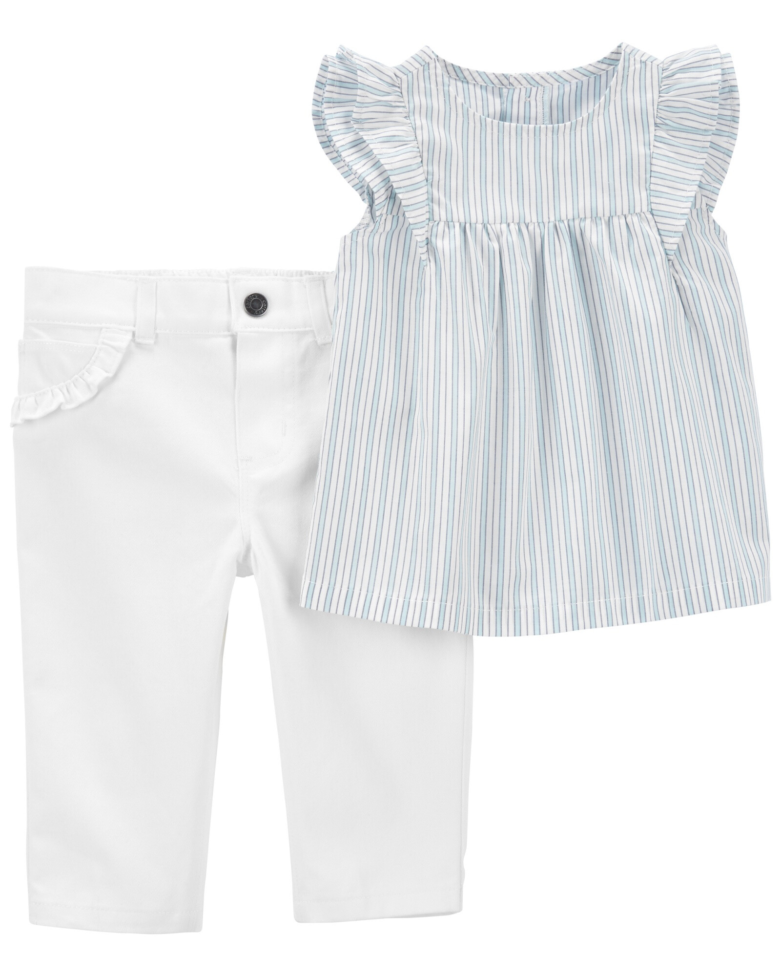 Set dos piezas pantalón y blusa de algodón con volados Set dos piezas pantalón y blusa de algodón con volados