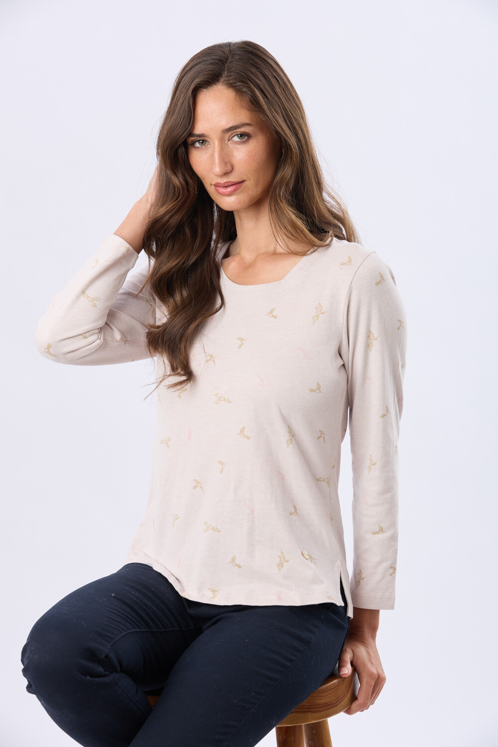 REMERA ESTAMPADA DE ALGODÓN Beige