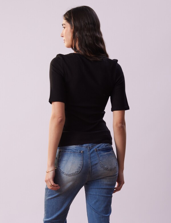 Remera Basica Ribs NEGRO