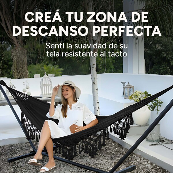 Hamaca Paraguaya Silla Colgante Reforzada Jardín Bolso + Acc Color Negro