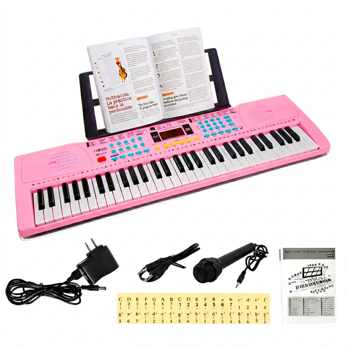 Órgano Musical Teclado Piano 61 Teclas Mozart Español - Rosa 