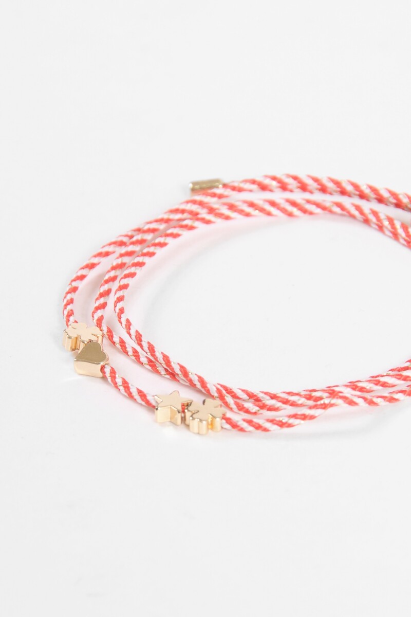 Pulsera cordón dijes metálicos rojo