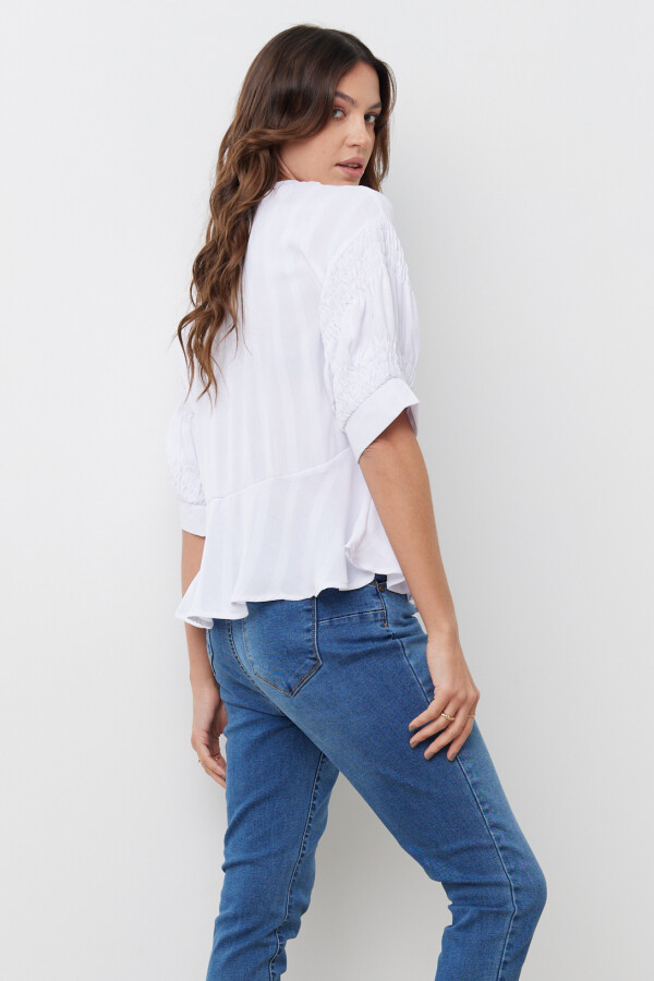 Blusa Manga Frunces BLANCO