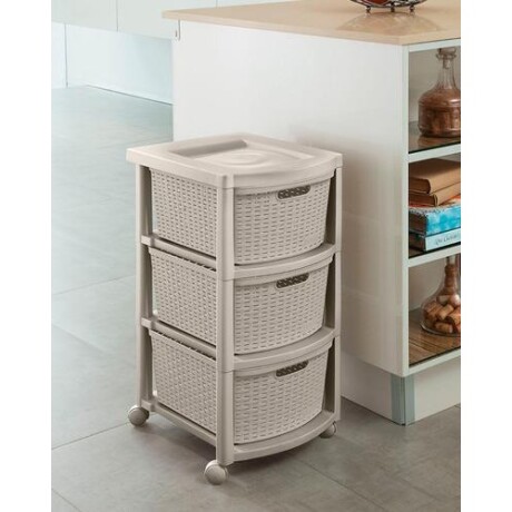 Cajonero de plástico Rimax estilo Rattán con 3 cajones, estante superior y rueditas Beige