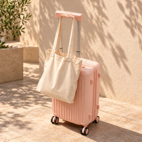 Valija carry on con bolsillo delantero y porta botella Rosado