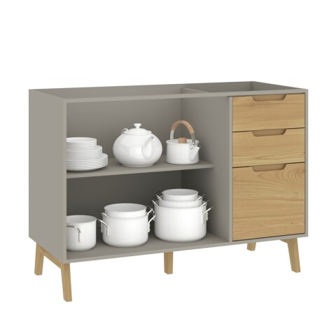 Kit de Cocina Bajo Mesada Melilla Cinza con 3 Puertas de Madera y 2 Cajones y Pileta Tramontina Izquierda Kit de Cocina Bajo Mesada Melilla Cinza con 3 Puertas de Madera y 2 Cajones y Pileta Tramontina Izquierda
