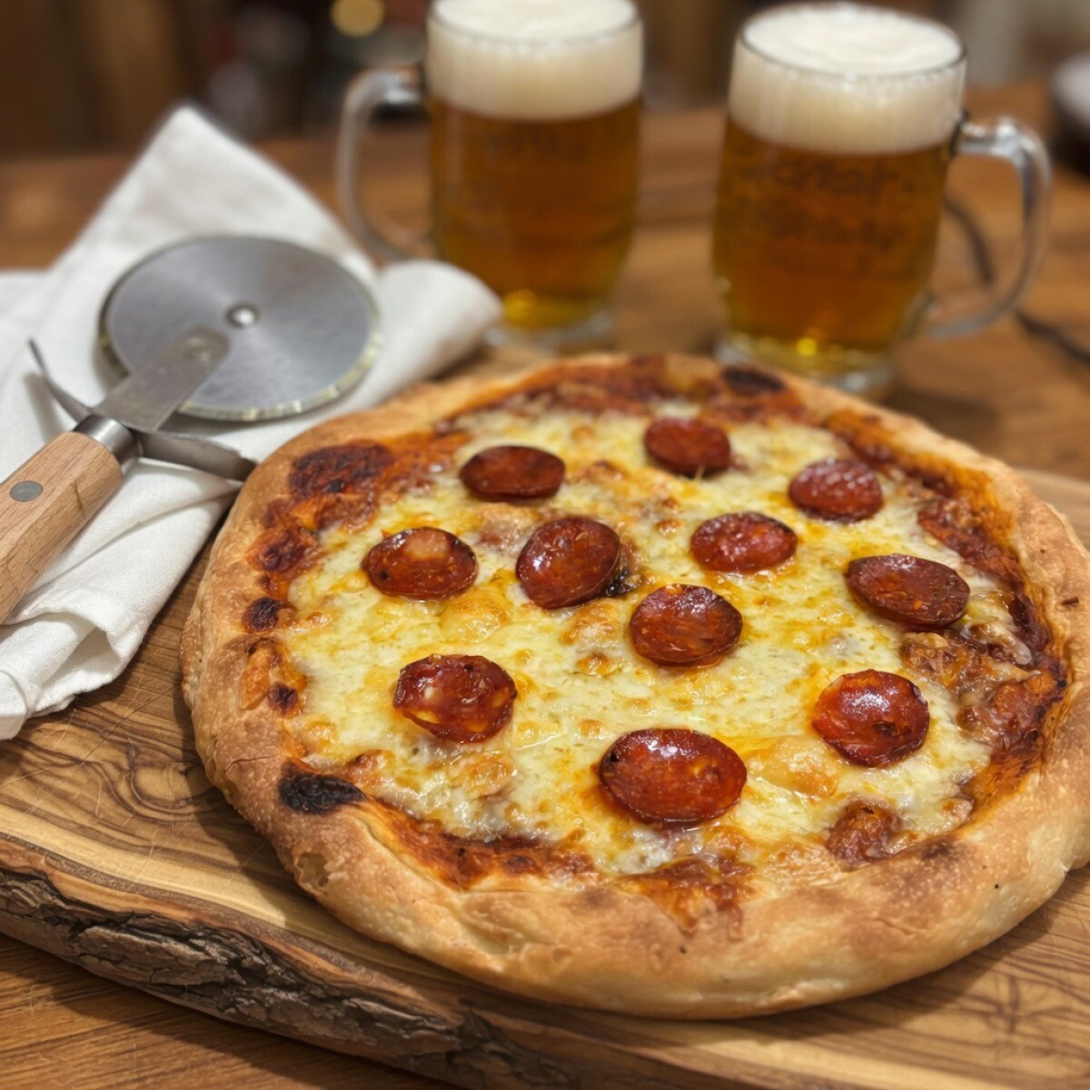 Pizza de Masa Madre con Muzzarella y Peperoni 