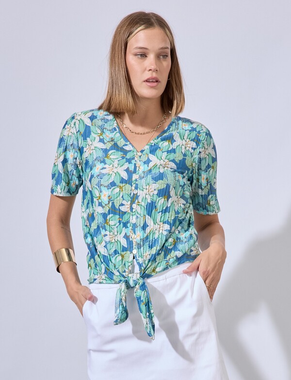 Blusa Plisada Print MULTI/VERDE