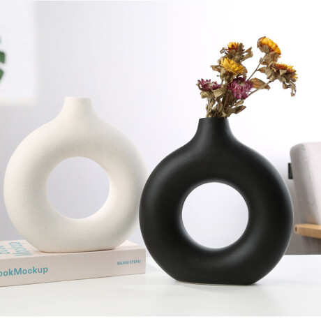 Set De Floreros Minimalistas x3 Redondo Set Negro