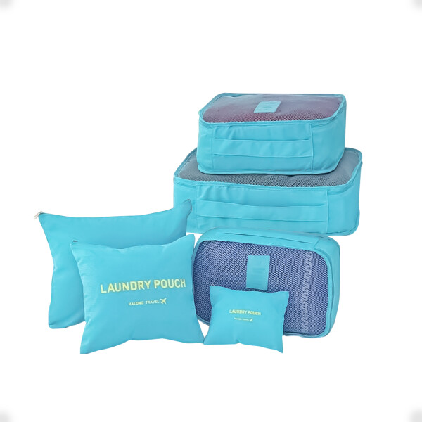 Bolso Organizador de Valija Para Viaje Necessaire de 6 Piezas Celeste