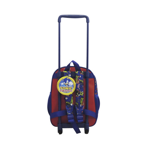 Mochila Infantil Sonic con Carro Tafeta Chica 30 x 23 cm ROJO/AZUL