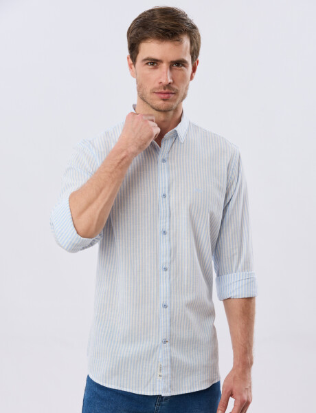 CAMISA RAYADA DE LINO Celeste