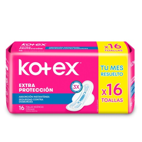 KOTEX TOALLITAS EXTRA PROTECCIÓN CON ALAS 16 UNIDADES KOTEX TOALLITAS EXTRA PROTECCIÓN CON ALAS 16 UNIDADES