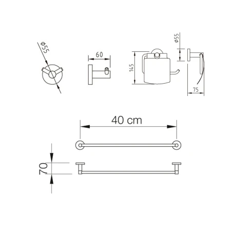 Kit Accesorios 4 Unidades Perchas Portarrollo Y Toallero 000