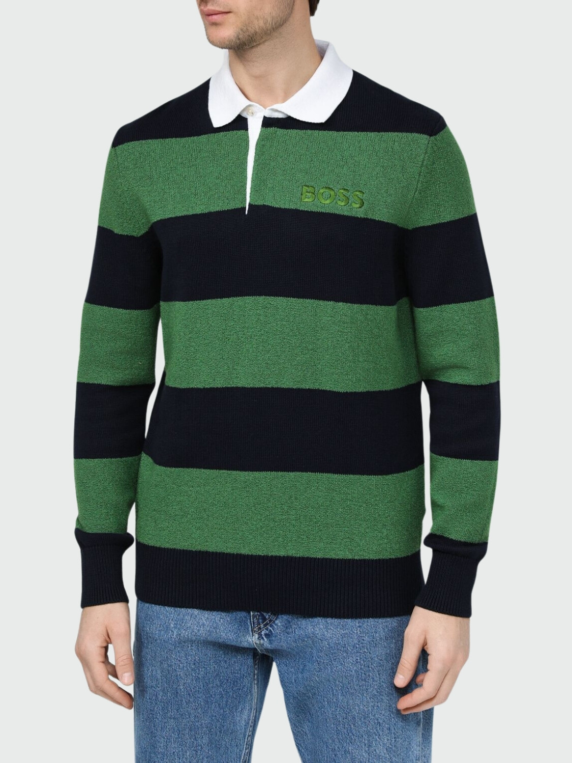 BOSS - Buzo polo a rayas confeccionado en algodón, PAROMA Azul Oscuro